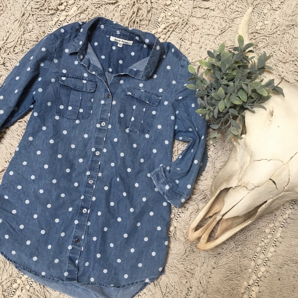 Anthropologie - denim, polka dot button down top